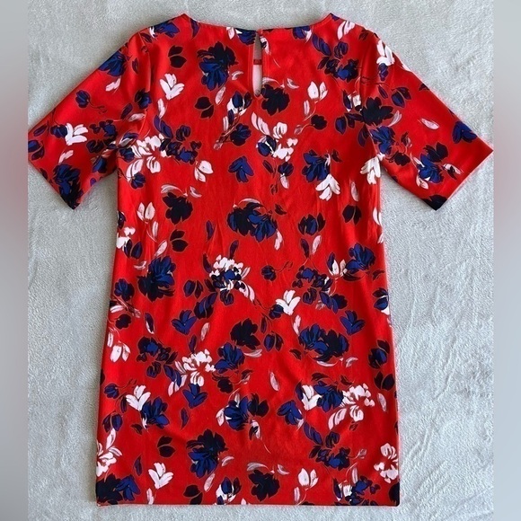 BANANA Republic red Floral round neck Shift Dress Size 10 - Picture 2 of 8